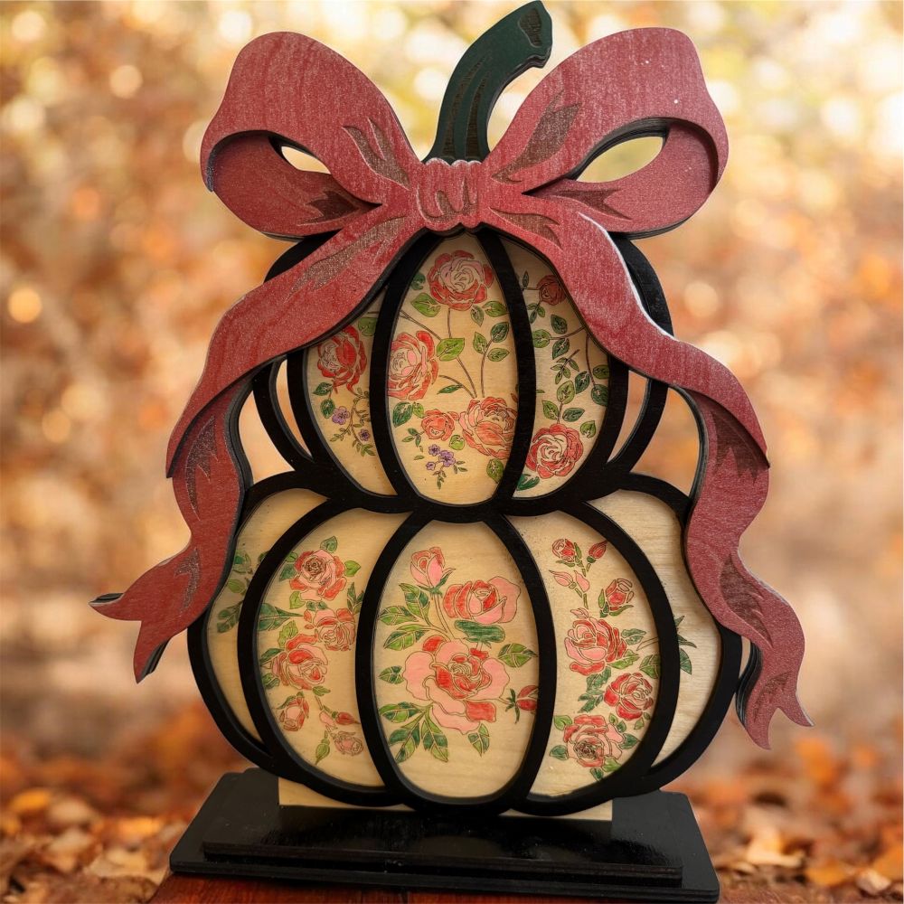 Floral 2-Pumpkin Stacked Fall Decor