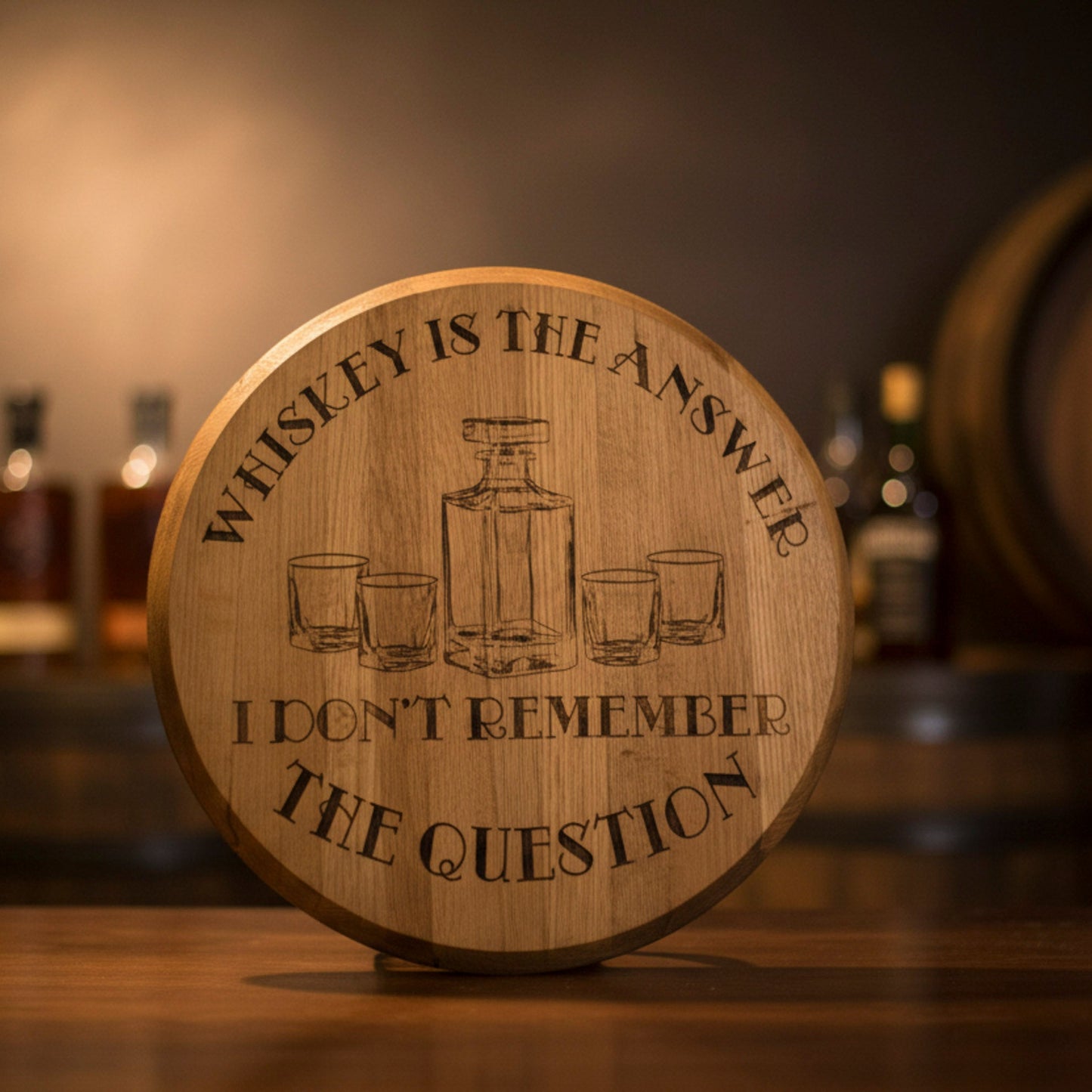 Whiskey Barrel Lid Engraved