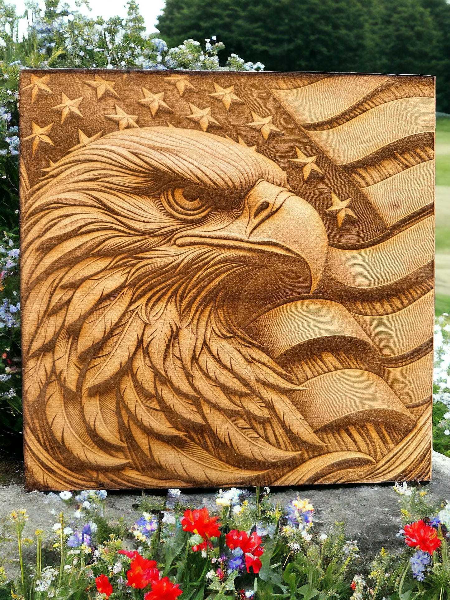 3D Illusion Engraving -American Eagle; Patriotic; Bald Eagle; American Flag