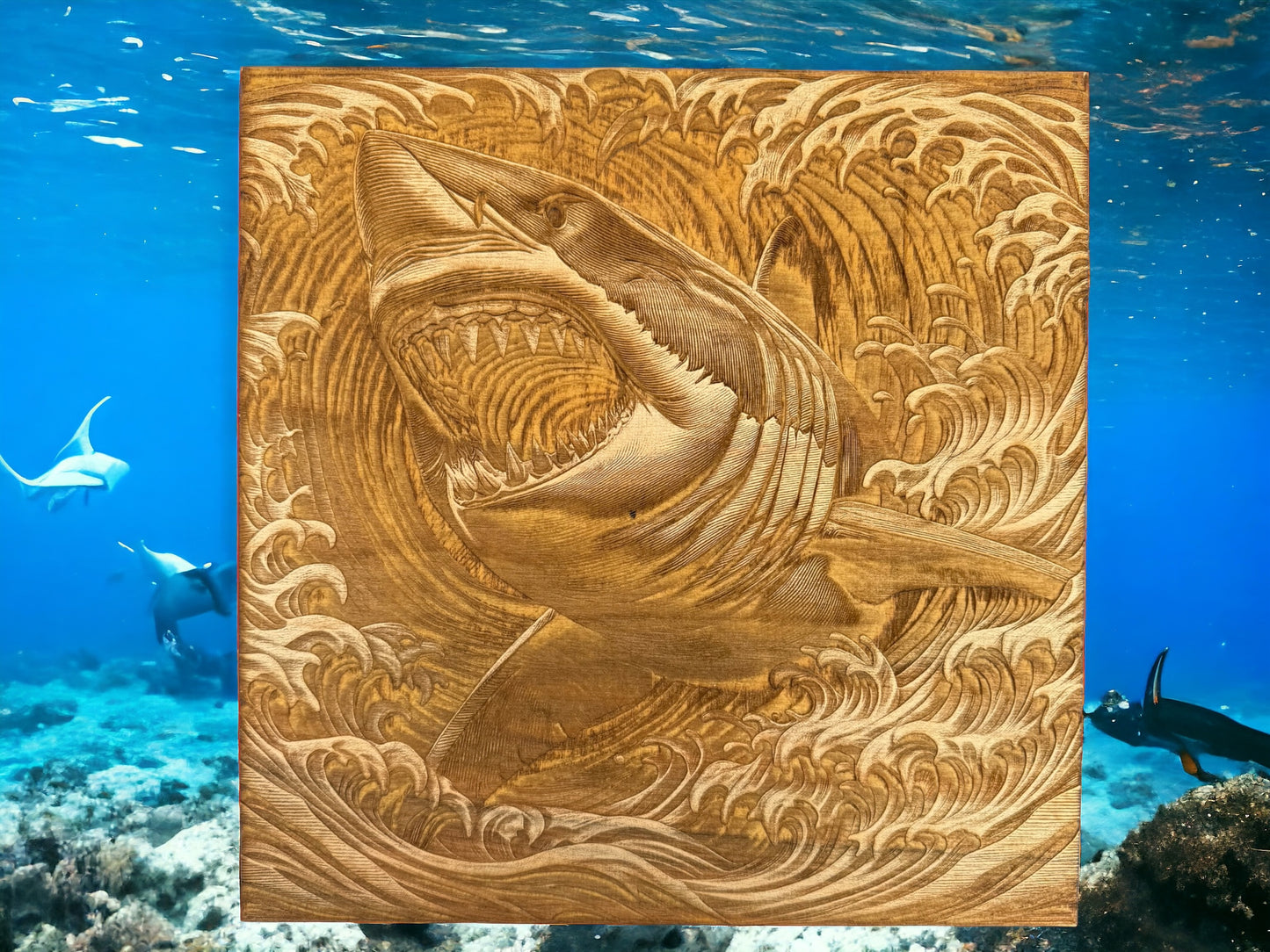 3D Illusion Engraving -Shark Bite, Great White Shark