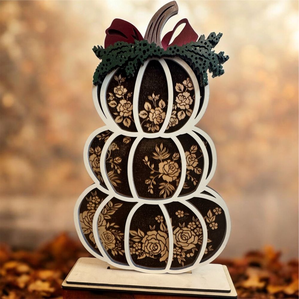Floral 3-Pumpkin Stacked Fall Décor