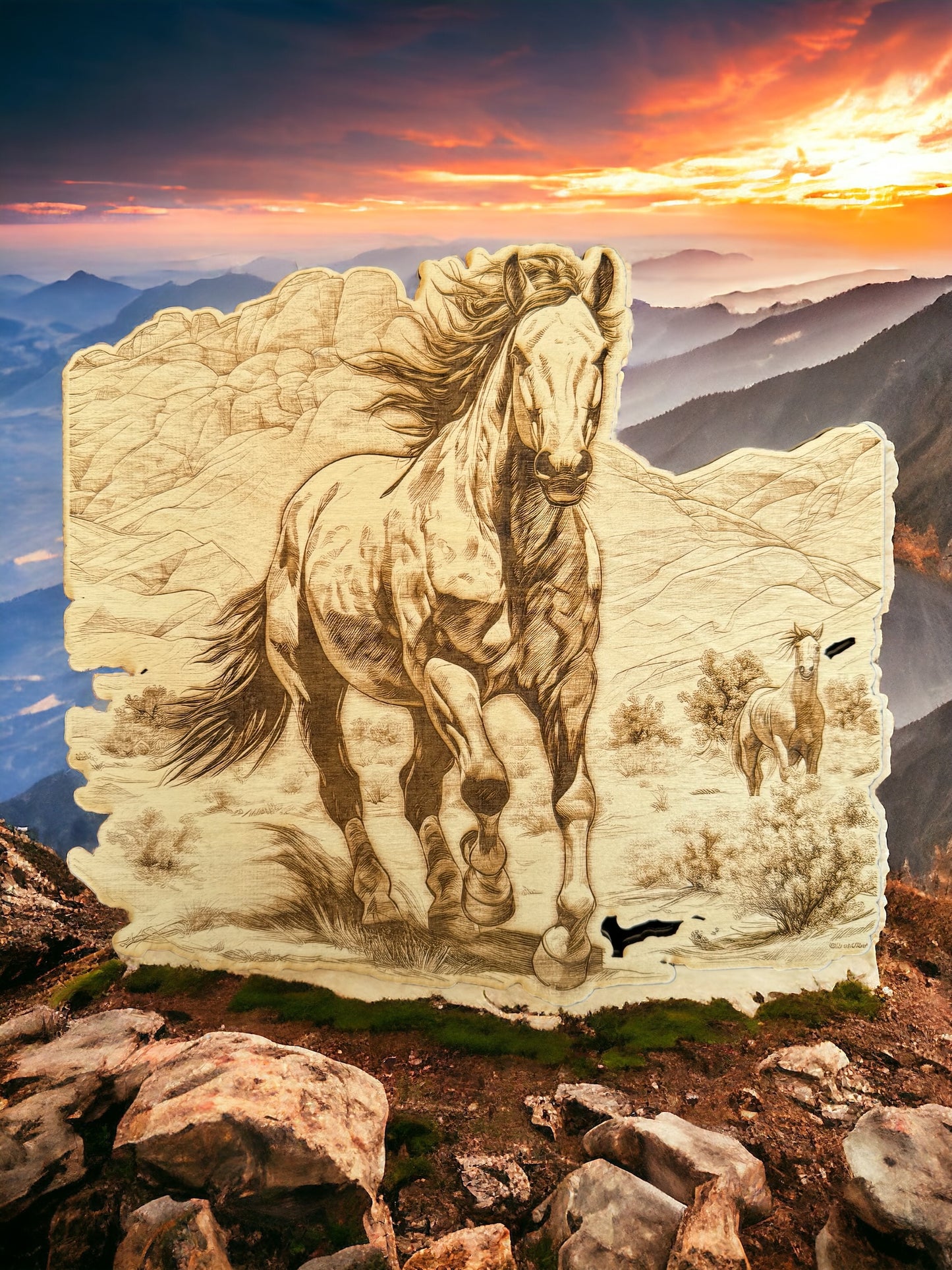 3D Illusion Engravings -Wild Horses