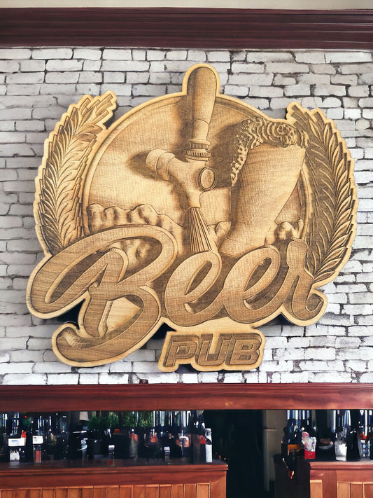 3D Illusion Engraving -Beer Pub, unique shaped