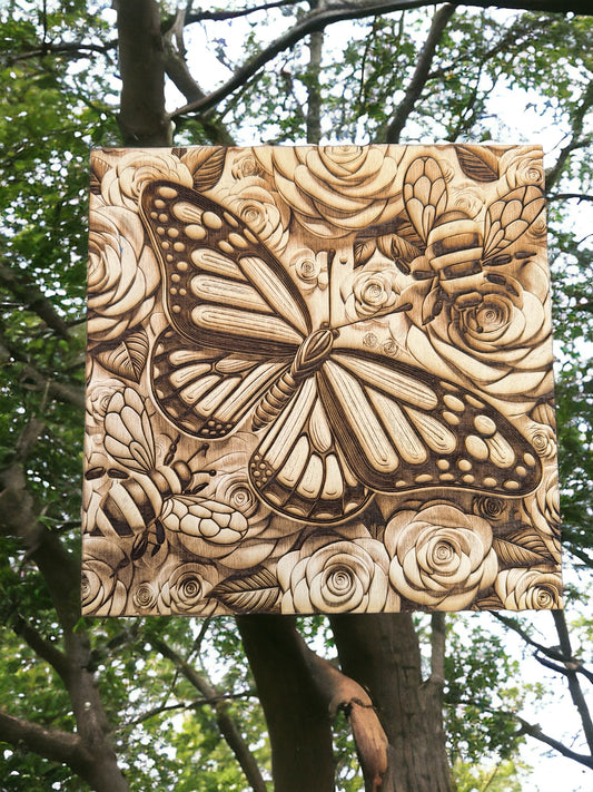 3D Illusion Engraving -Butterfly and Bees