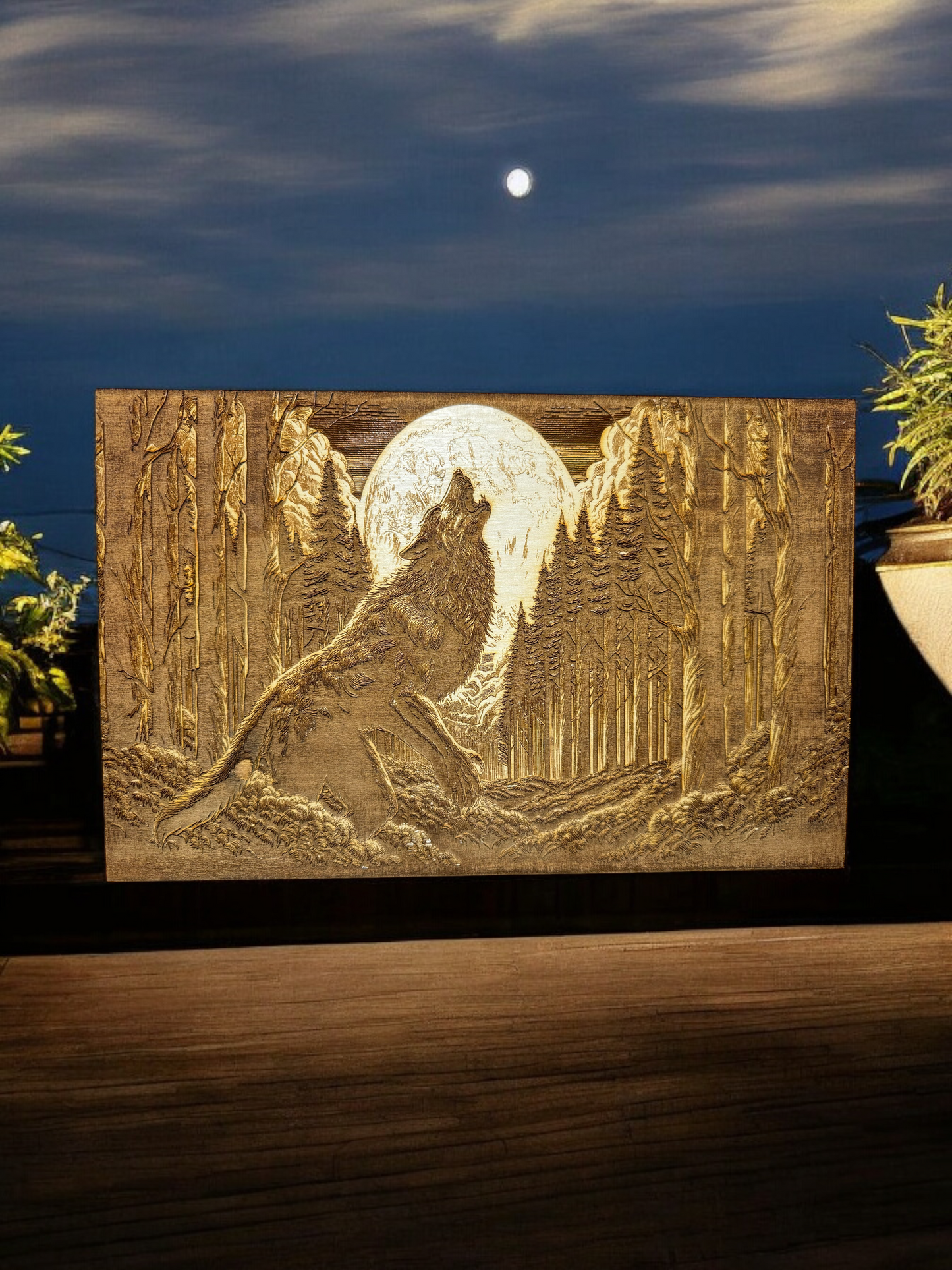 3D Illusion Engraving -Howl at the Moon