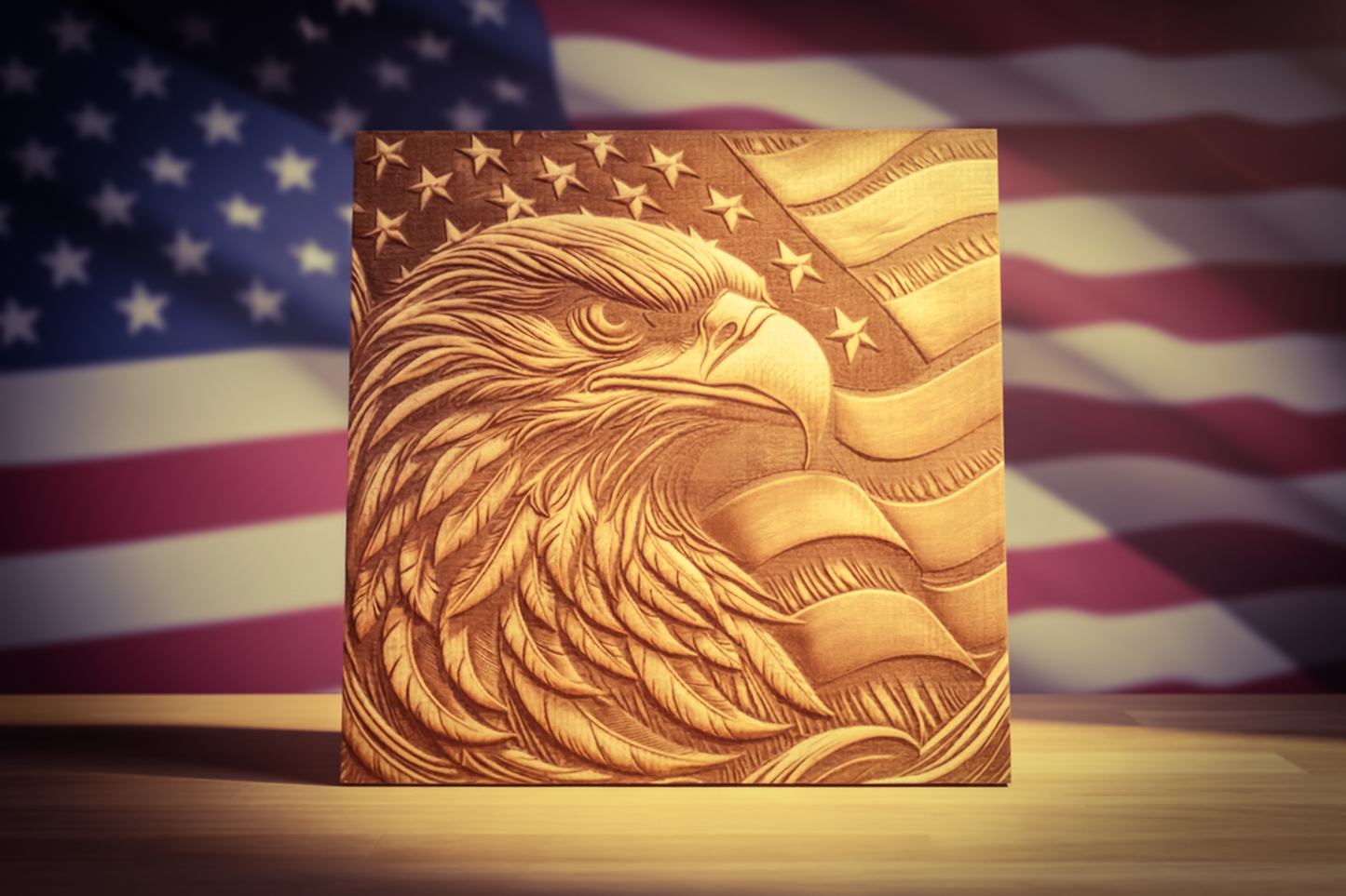 3D Illusion Engraving -American Eagle; Patriotic; Bald Eagle; American Flag