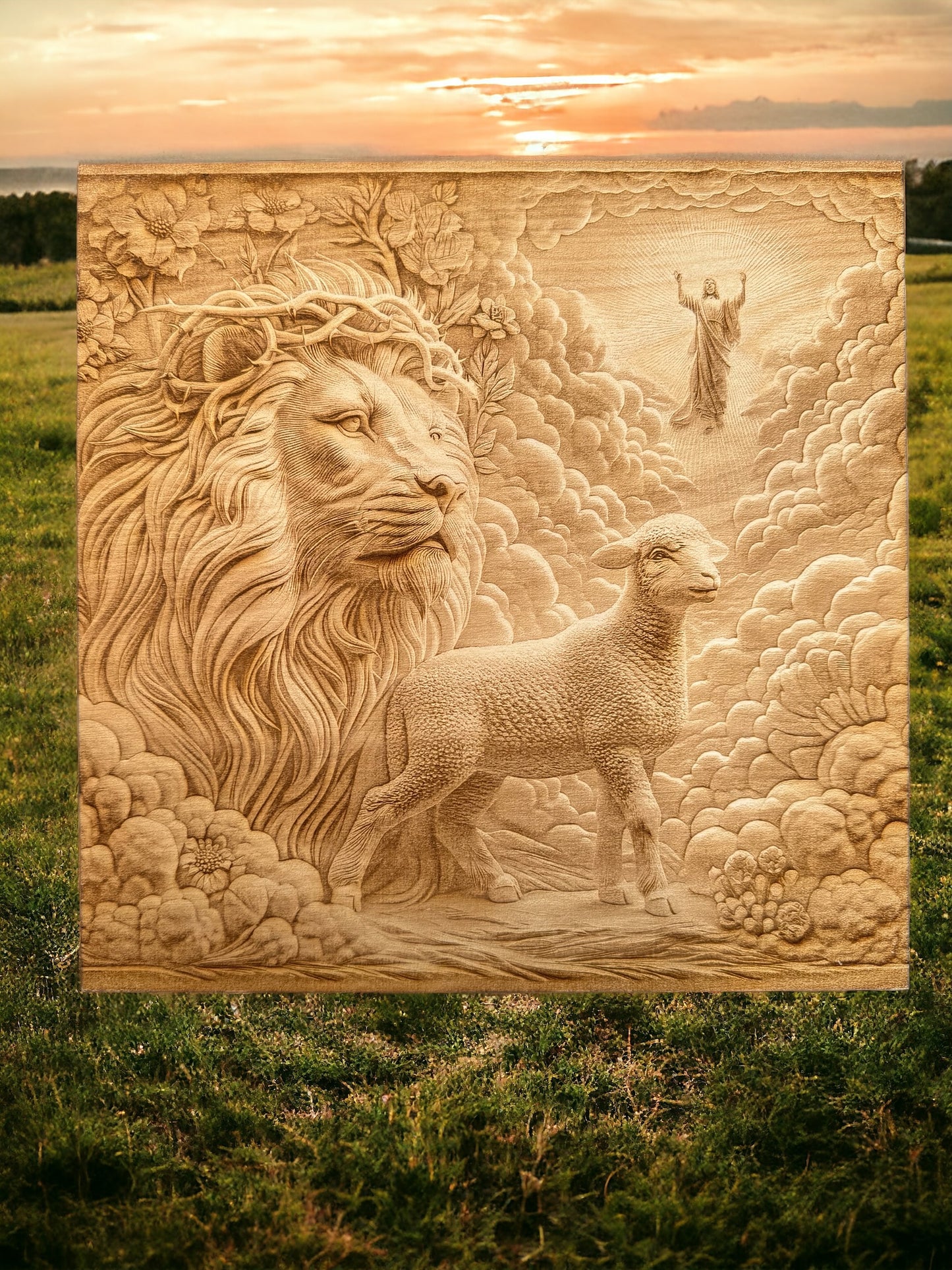 3D Illusion Engraving -Lion, Lamb, and Jesus