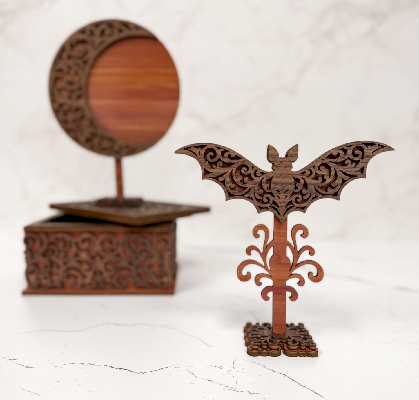 Filigree Bat & Moon Wooden Décor -Decor / Gifts