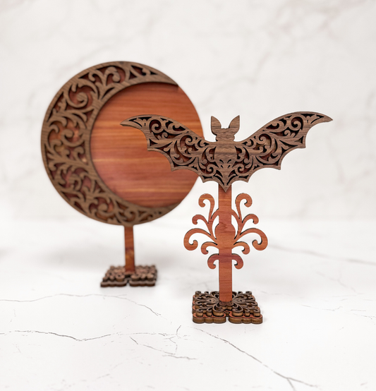 Filigree Bat & Moon Wooden Décor -Decor / Gifts