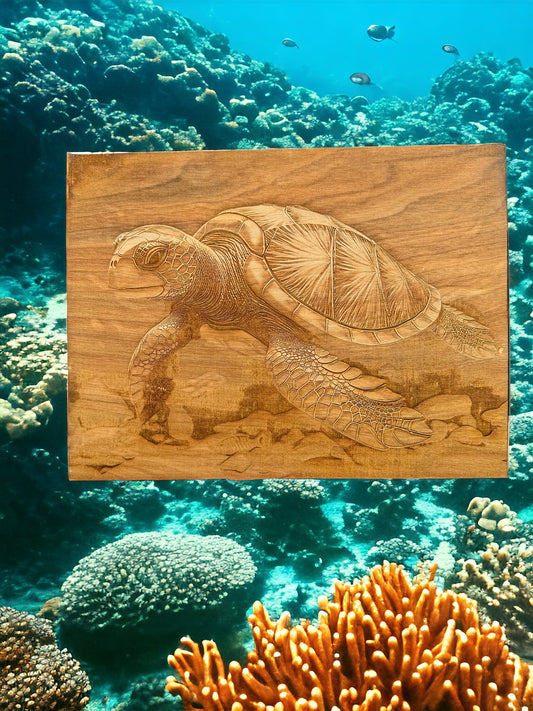 3D Illusion Engraving -Loggerhead Turtle Under the Sea