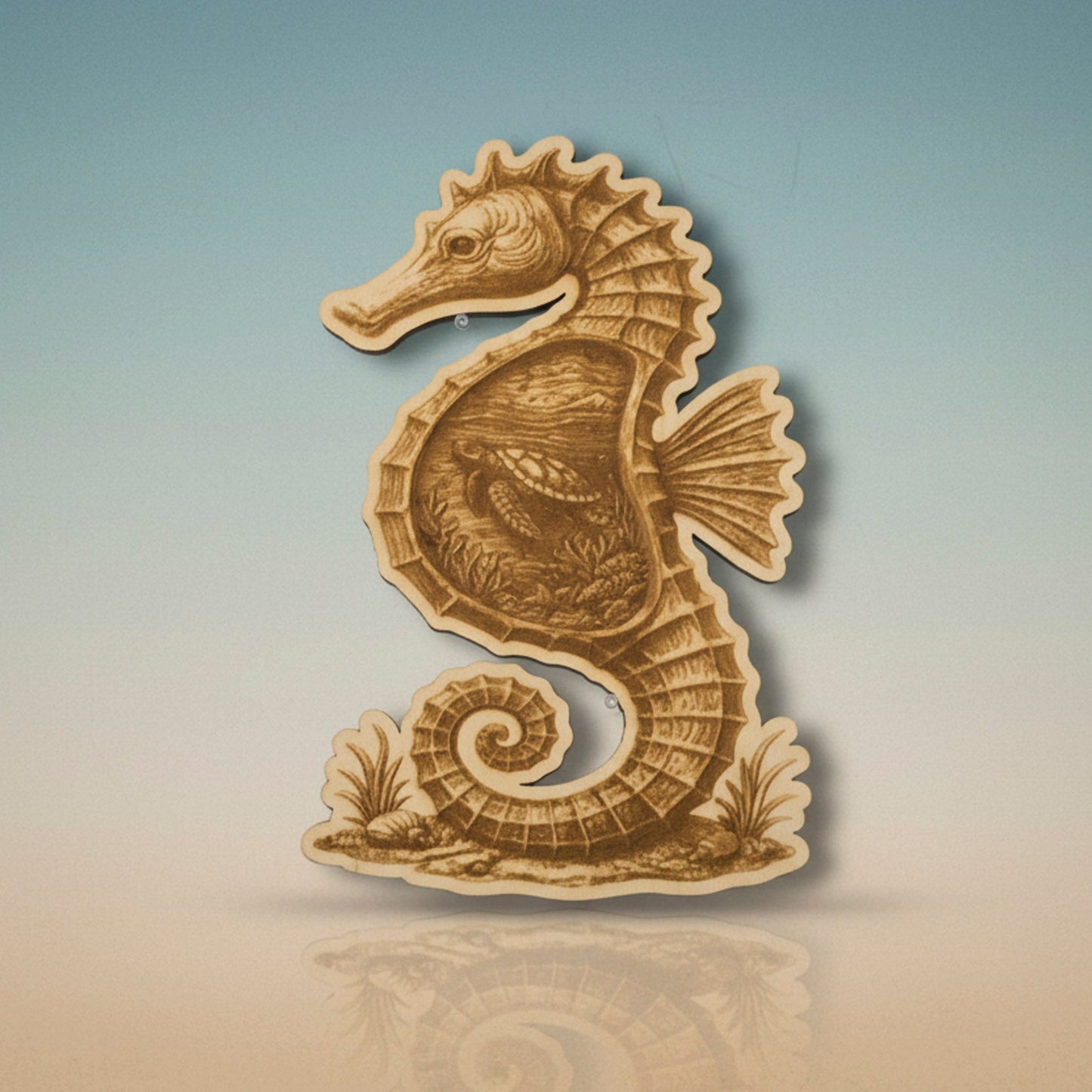 Seahorse with Turtle Belly Engraving