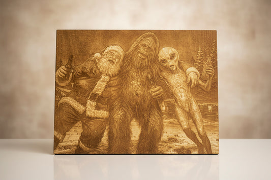 Santa, Bigfoot, Alien Engraving