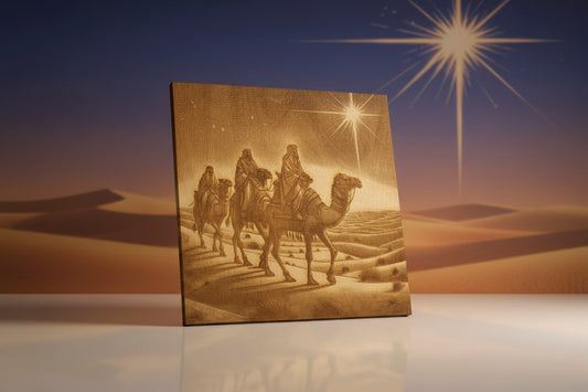 Three Wisemen Riding Engraving