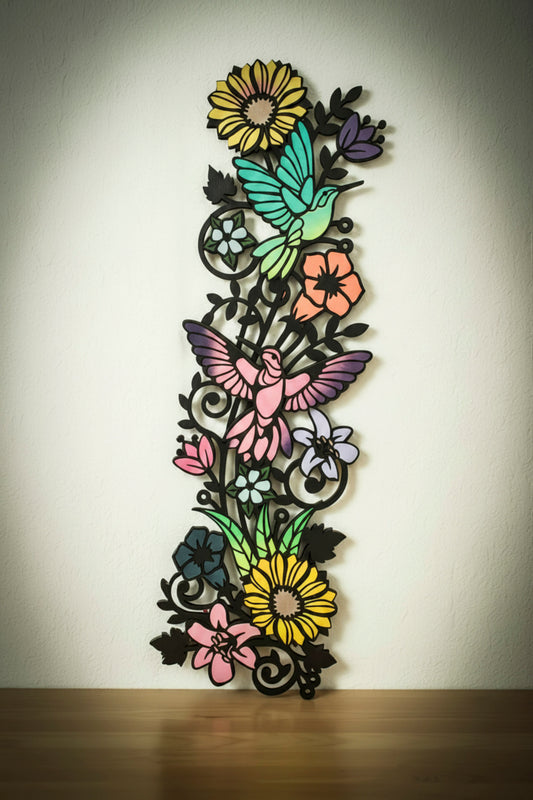 Layered Hummingbird & Flower Wall Art