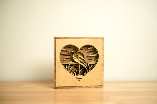 Heron Heart Wood Layered Art