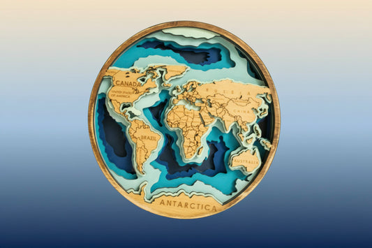 Wooden World Map Layered with display stand