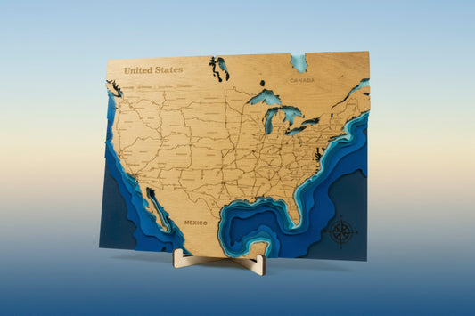 Wooden USA Layered Map with display stand