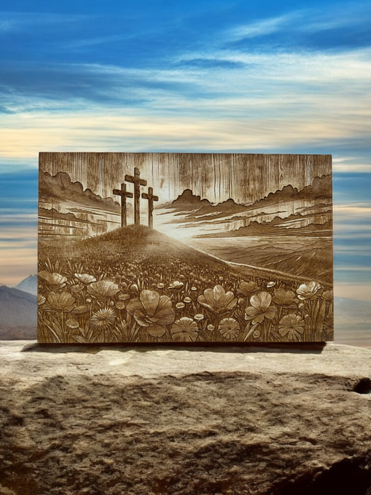 3D Illusion Engraving -Three Crosses on the Hill