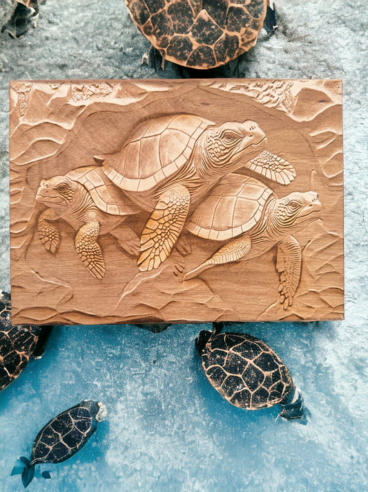 3D Illusion Engraving -Sea Turtle Trio