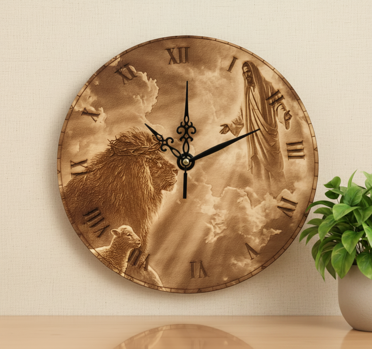 Lion Lamb Jesus Clock 3D Illusion