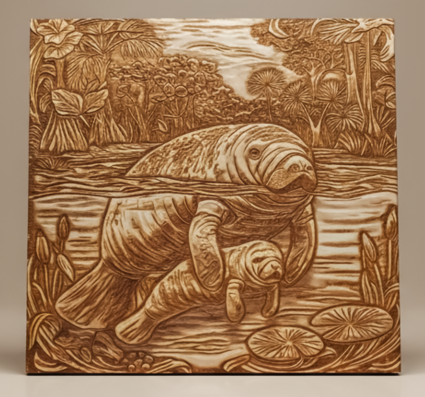Manatee Momma and Baby 3d Illusion