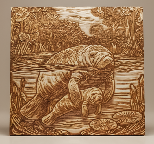 Manatee Momma and Baby 3d Illusion