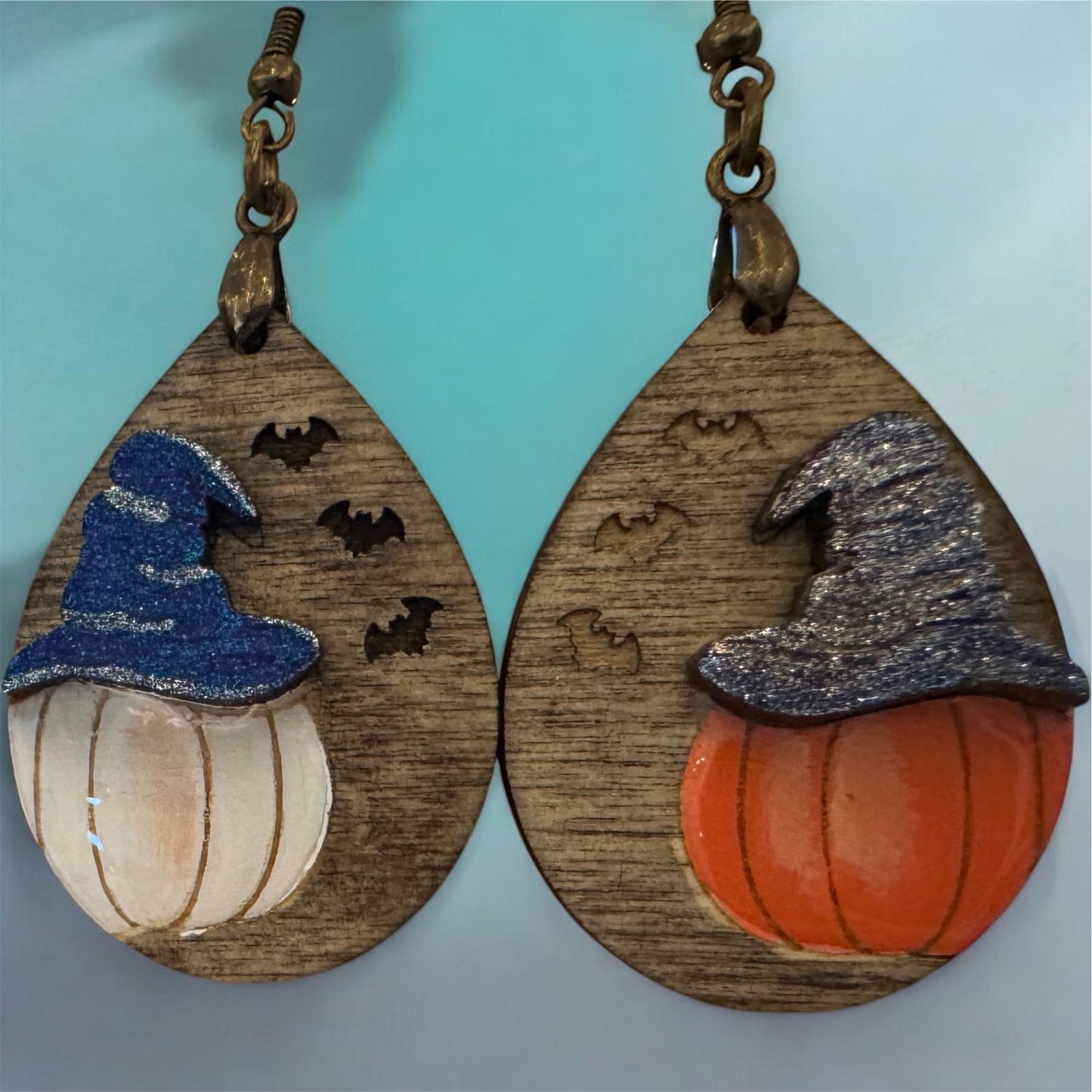 Witchy Pumpkin Wood Earrings