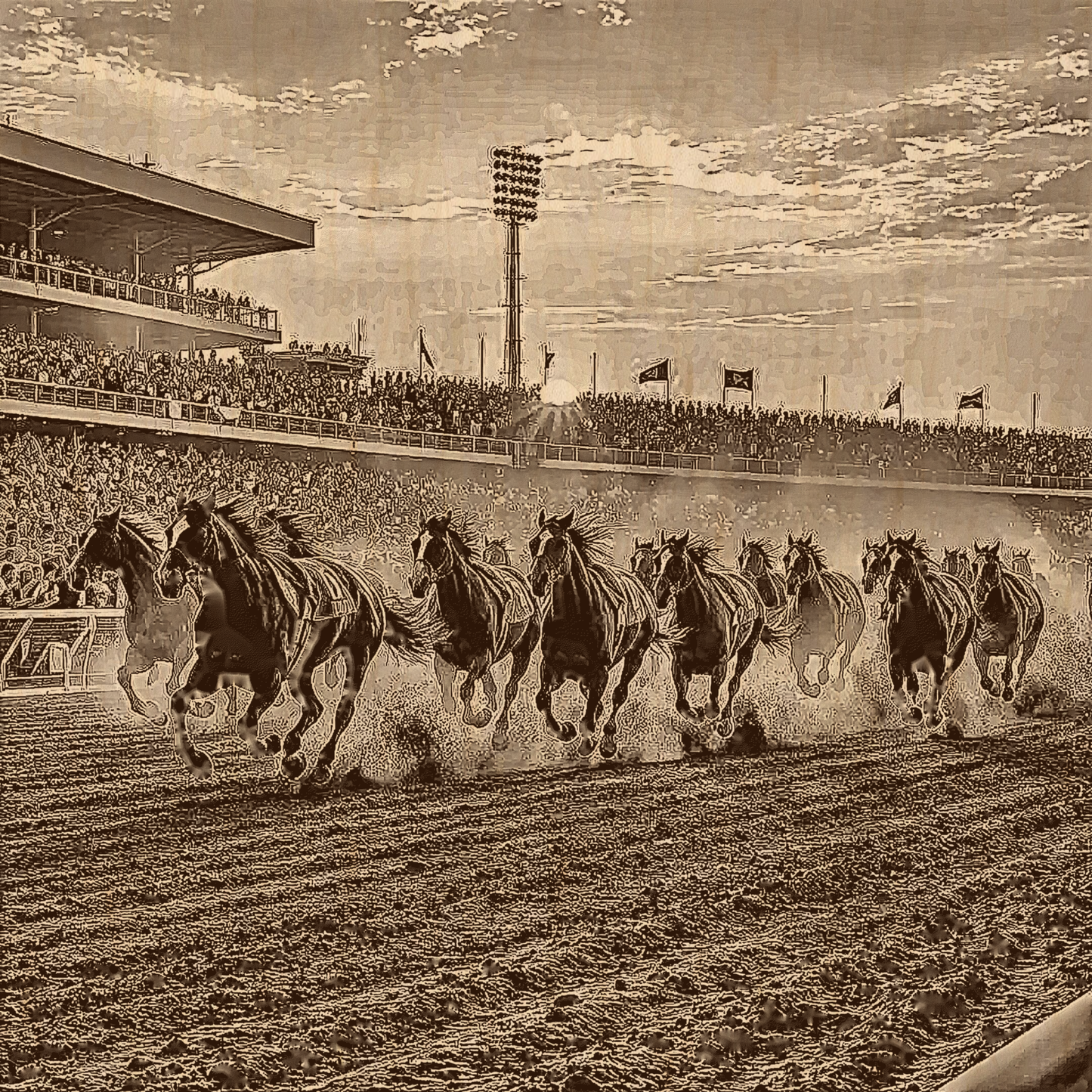 3D Illusion Engraving -Horse Dirt Track Racing
