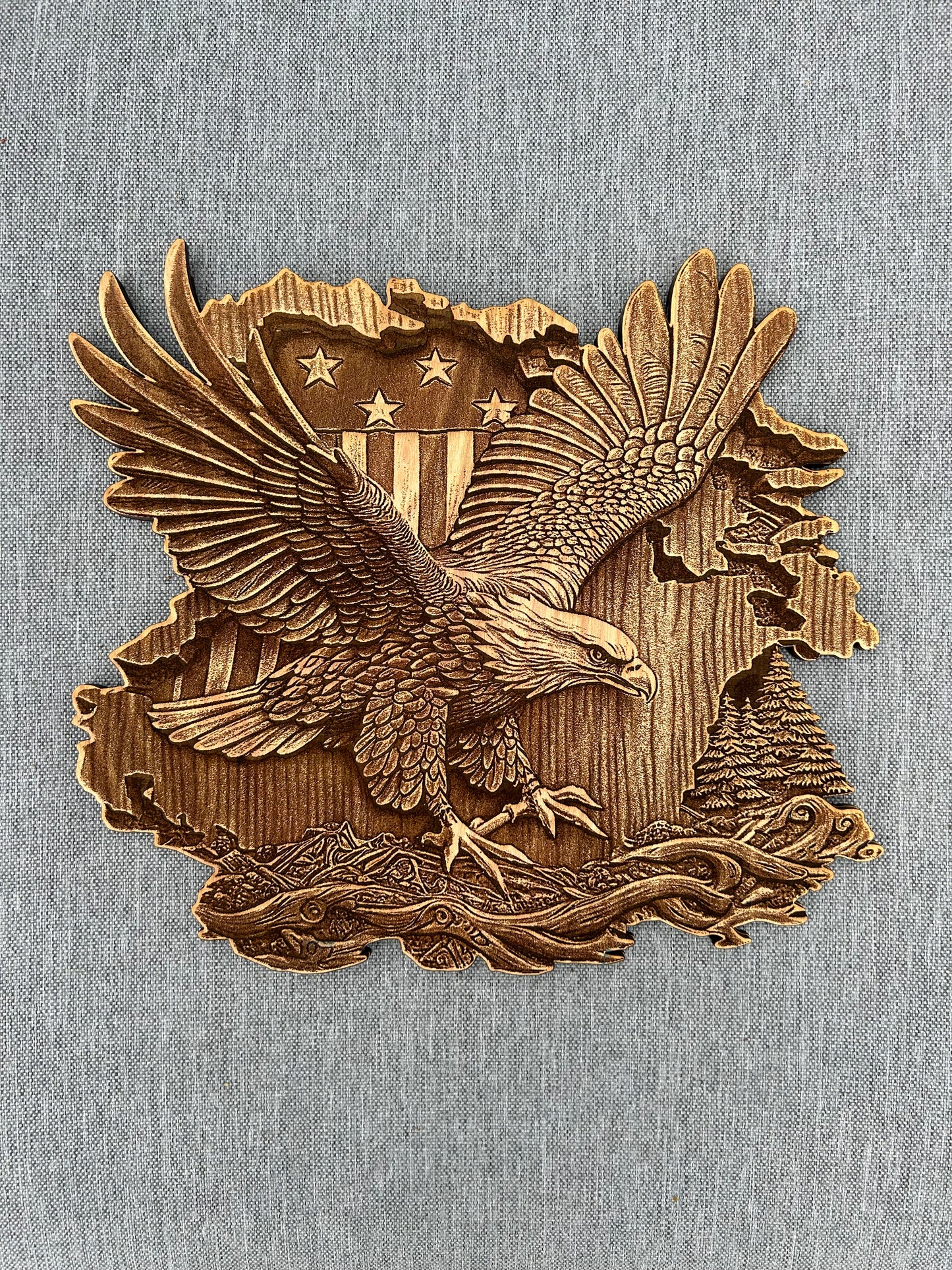 3D Illusion Engraving -American Bald Eagle with Flag