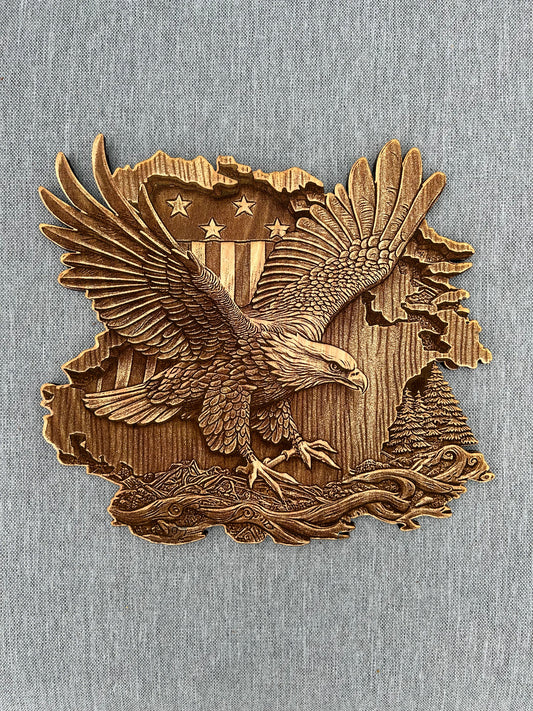 3D Illusion Engraving -American Bald Eagle with Flag